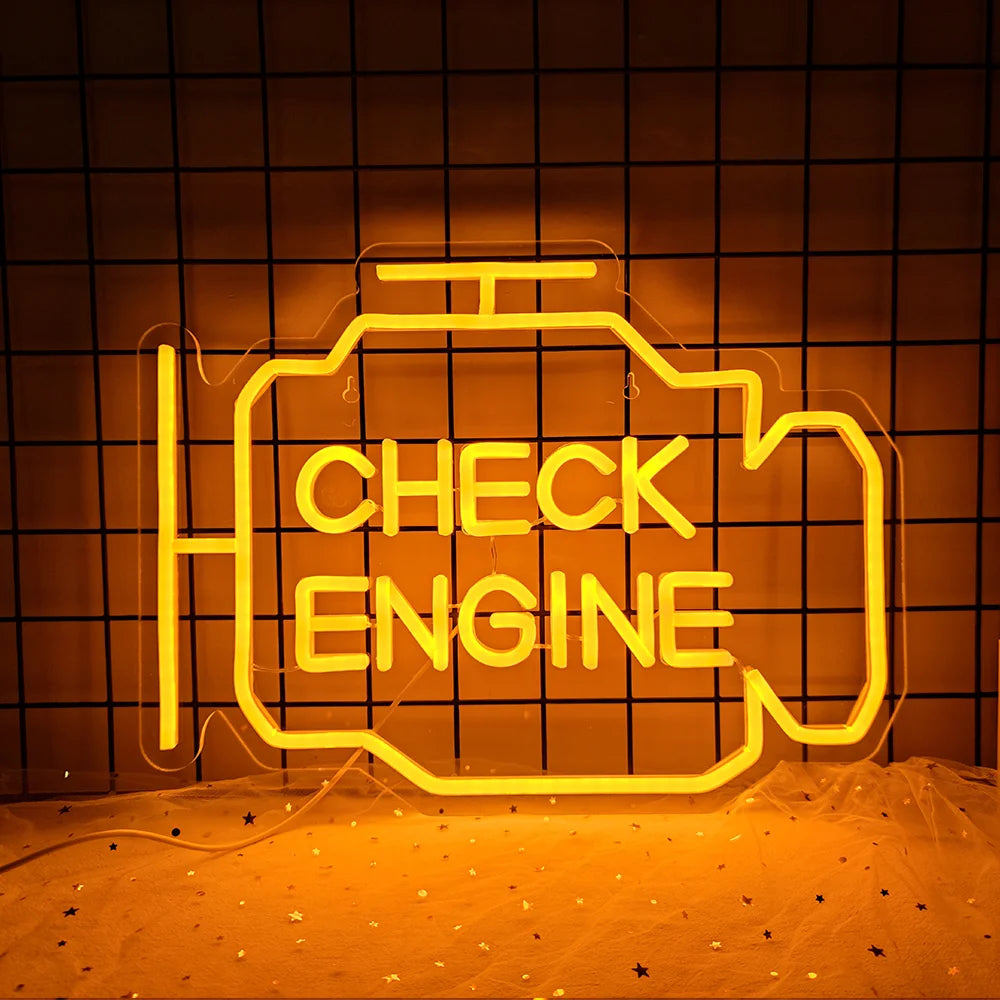 neon garage Check engine orange