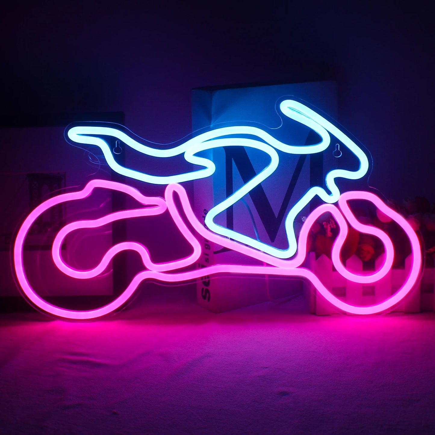 neon garage Moto rose/bleue 