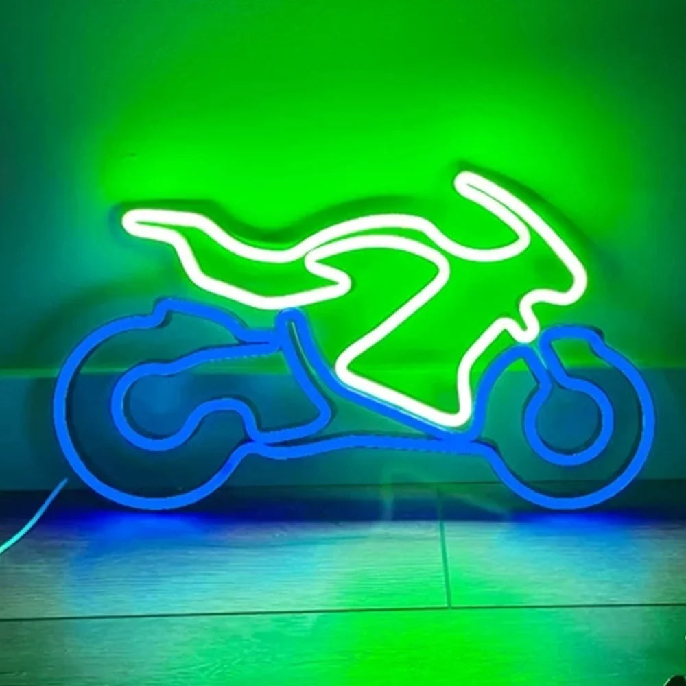 neon garage Moto verte/bleue