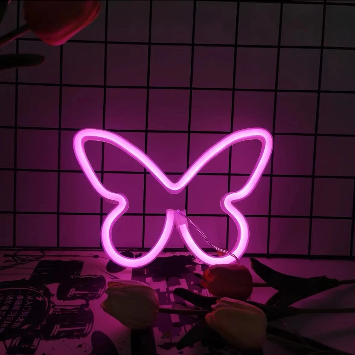 neon led - papillon rose